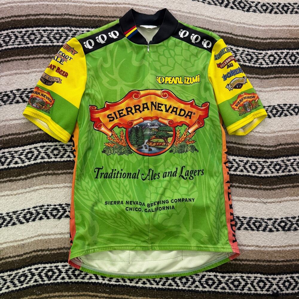 Men's Vintage Pearl Izumi Sierra Nevada Green Cycling Biking Jersey Shirt Sz L